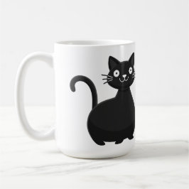 Rolig svart katt stora ögon söt katt illustration kaffemugg