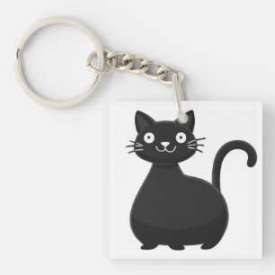 Rolig svart katt stora ögon söt katteillustration