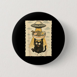 Rolig svart katt Ufo Ramen Alienbortförande Grafik Knapp