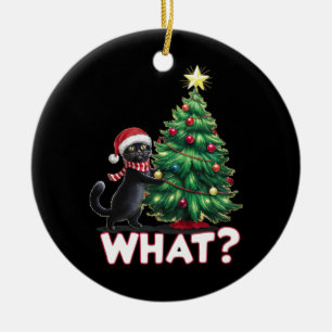 Rolig svart katt vad Xmas julgran Julgransprydnad Keramik