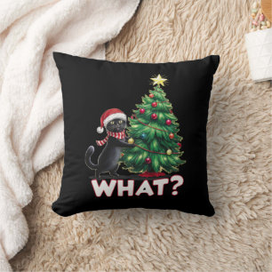 Rolig svart katt vad Xmas julgran Kudde