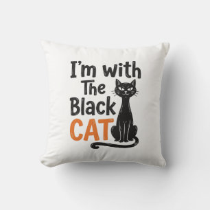 Rolig svart katt vintage gravyr Halloween design Kudde