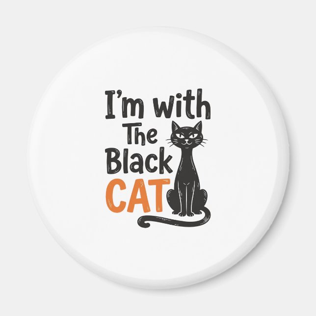Rolig svart katt vintage gravyr Halloween design Magnet (Framsidan)