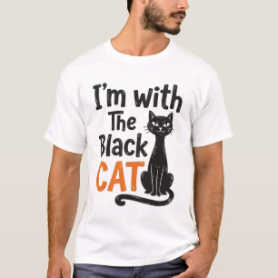 Rolig svart katt vintage gravyr Halloween design T Shirt