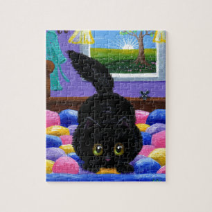 Rolig svart kattmussäng Creationarts Pussel