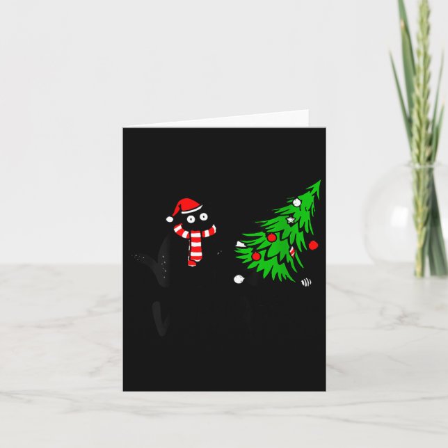 Rolig svart kattpresent för kvinnor som puttar jul kort (Framsida)