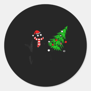 Rolig svart kattpresent för kvinnor som puttar jul runt klistermärke