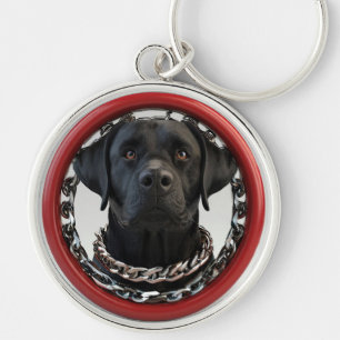 Rolig svart labrador-gåva till hundälskare ägare rund silverfärgad nyckelring