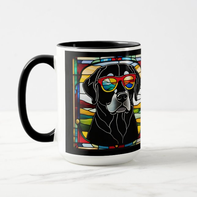 Rolig svart labrador glasfärgad kaffemugg (Vänster)