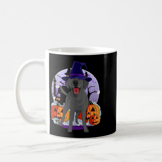 Rolig svart labrador hund Halloween häxa Kaffemugg (Vänster)