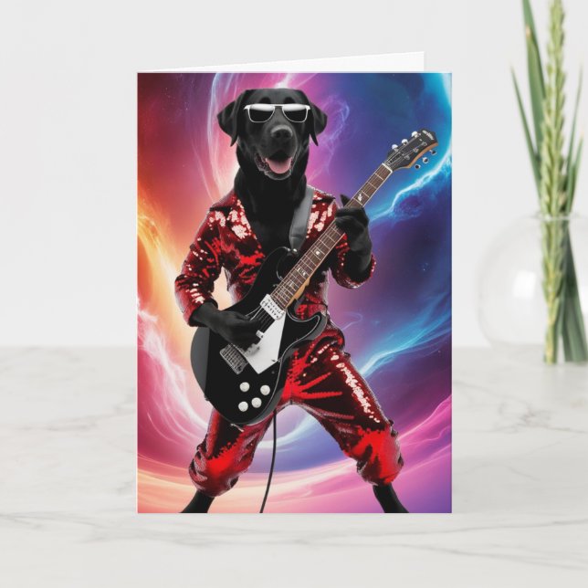 Rolig svart labrador rockstjärna kort (Framsida)