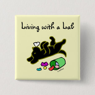 Rolig svart Labrador tecknadillustration Knapp