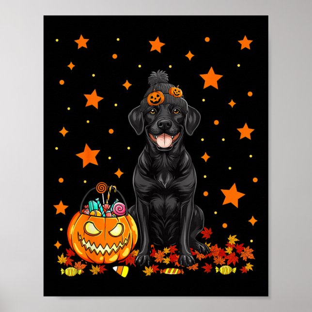Rolig svart Labradorhund och pumpagodis Poster (Framsidan)