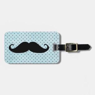 Rolig svart mustasch på krickablåttpolka dots bagagebricka
