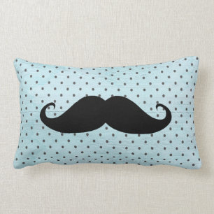 Rolig svart mustasch på krickablåttpolka dots lumbarkudde