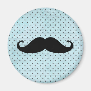 Rolig svart mustasch på krickablåttpolka dots magnet