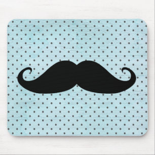 Rolig svart mustasch på krickablåttpolka dots musmatta