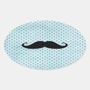 Rolig svart mustasch på krickablåttpolka dots ovalt klistermärke