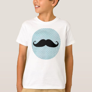 Rolig svart mustasch på krickablåttpolka dots tröja