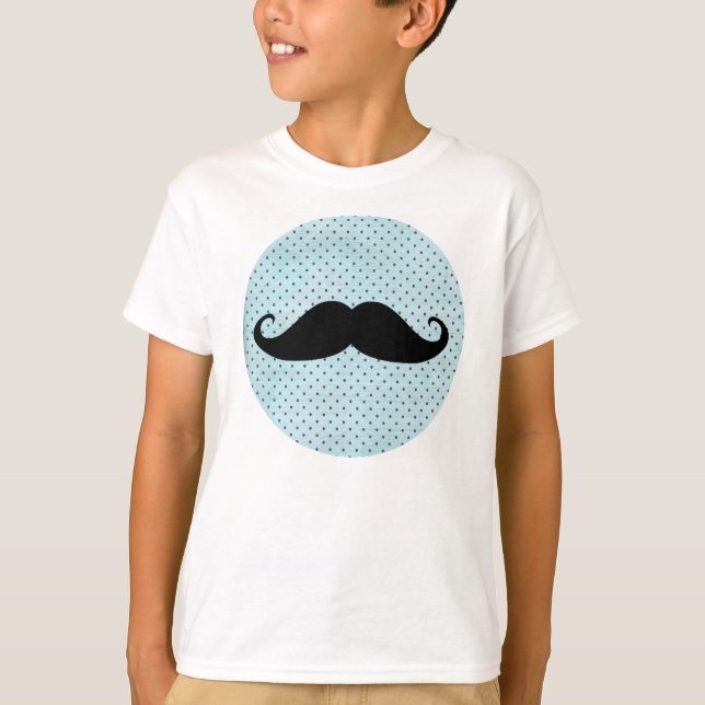Rolig svart mustasch på krickablåttpolka dots tröja (Framsida)