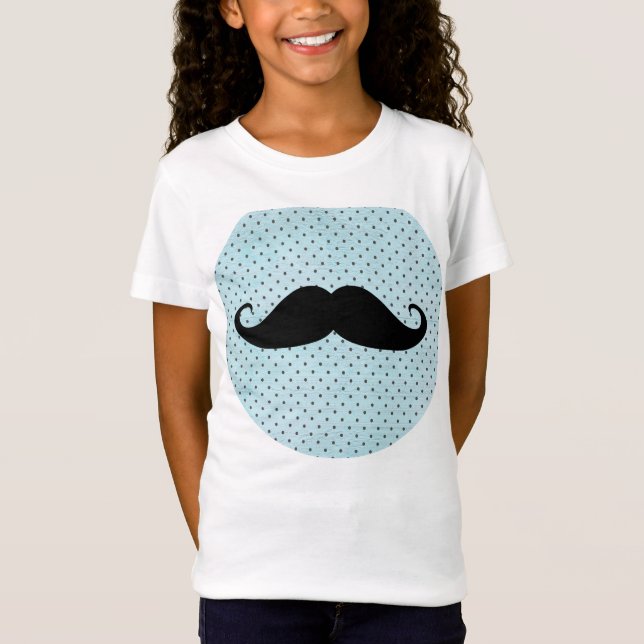 Rolig svart mustasch på krickablåttpolka dots tröja (Framsida)