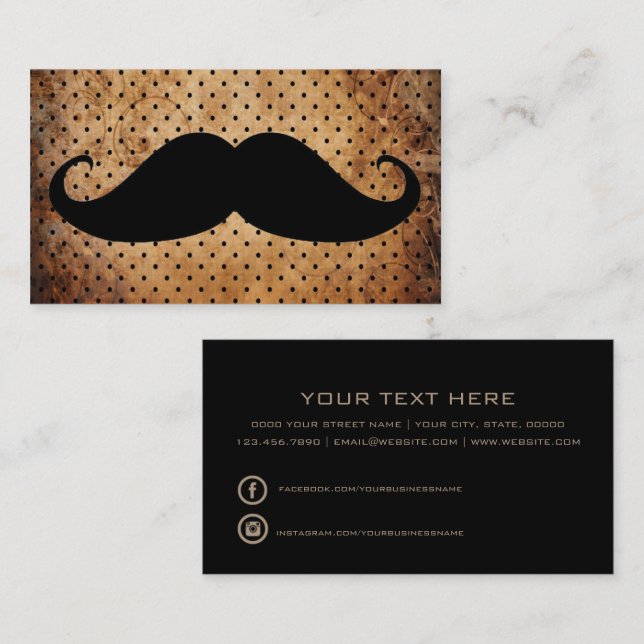 Rolig svart mustaschvintagepolka dots visitkort (Fram/baksida)
