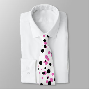 Rolig svart rosa konfettipolka dots på vit slips