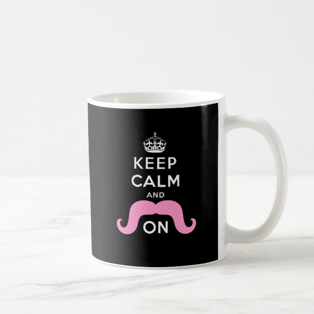 Rolig svart, rosabehållalugn och mustasch på kaffemugg (Höger)