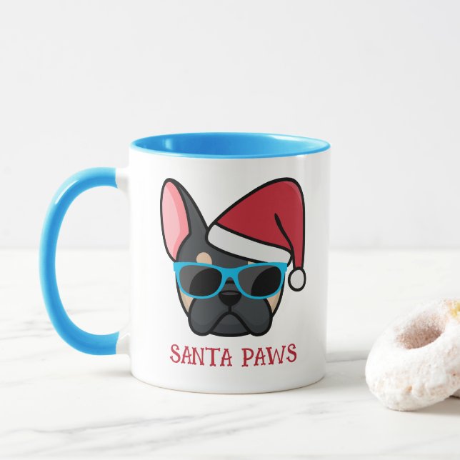 Rolig svart tan Frenchie Santa Paws jul Mugg (Med munk)