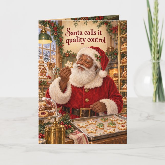 Rolig svart tomte julgodiskort kort (Framsida)