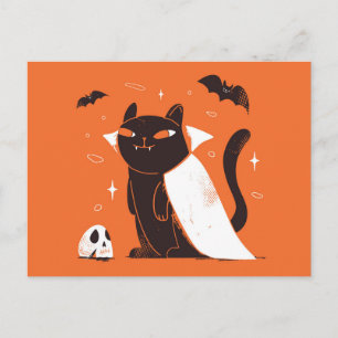 Rolig svart vampyrkatt till Halloween Vykort