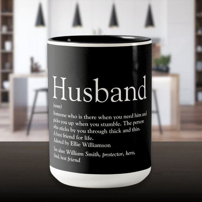 Rolig svart-vit definition av make Två-Tonad mugg (Husband Definition Fun Cool Black and White Two-Tone Coffee Mug)
