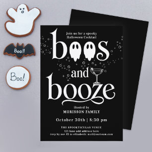Rolig Svart Vit Halloween Cocktail Spöken Typo Inbjudningar