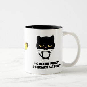Rolig svart & vit katt kaffemugg