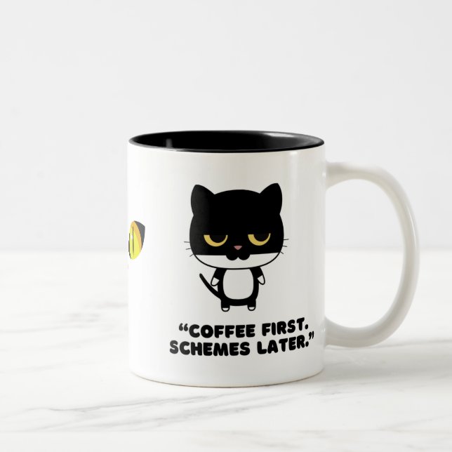 Rolig svart & vit katt kaffemugg  (Höger)
