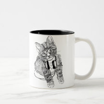 Rolig svart- & vitkatt i hörlurarillustration