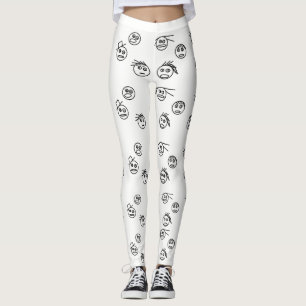 Rolig svartvit design för pinnemanansikten leggings