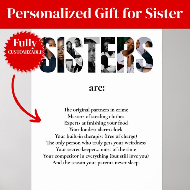 Rolig SYSTRAR Poster – Roligt Present till syster (Funny SISTERS Poster – Hilarious Gift for Sister)