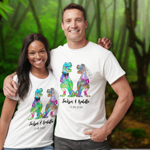 Rolig T-Rex Brud & Brudgum Dinosauriebröllop T Shirt