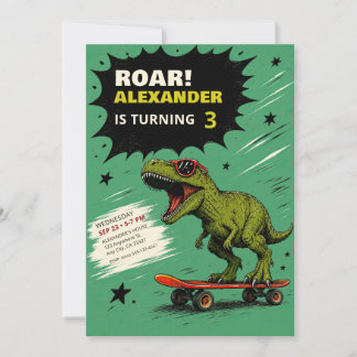 Rolig T-Rex Dinosaur Födelsedagsfest Inbjudan