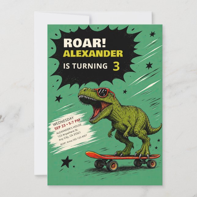 Rolig T-Rex Dinosaur Födelsedagsfest Inbjudan (Framsida)