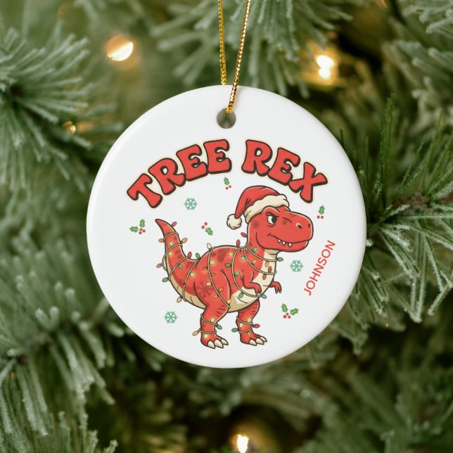 Rolig T-Rex dinosaur julgransprydnad present Keramik (Träd)