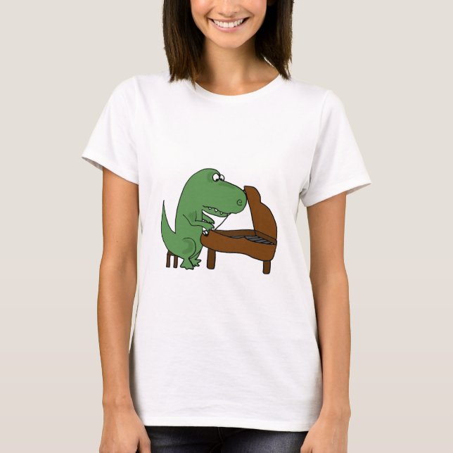 Rolig T-Rex Dinosaur som leker pianot T-shirt (Framsida)