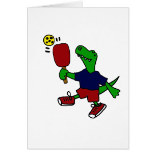 Rolig T-Rex Dinosaur som leker Pickleball Hälsningskort