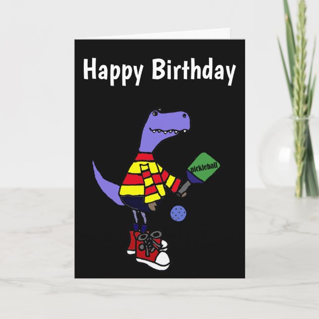 Rolig T-rex Dinosaur som leker Pickleball Kort (Framsida)