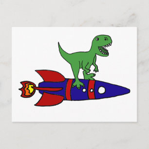 Rolig T-Rex-dinosaur som rider på rymdfarkost i te Vykort