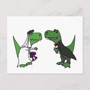 Rolig T-Rex Dinosaurbrud och Brudgum Bröllops Kons Vykort