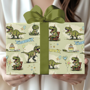 Rolig T Rex Dinosaurie Jurassic Pojke Födelsedagsf Presentpapper