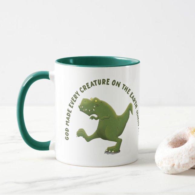 Rolig T rex serie Gott skapade varje varelse Mugg (Med munk)