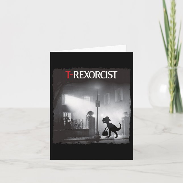 Rolig T-Rex Skräckparodi Dinosaurie Halloween Retr Kort (Framsida)
